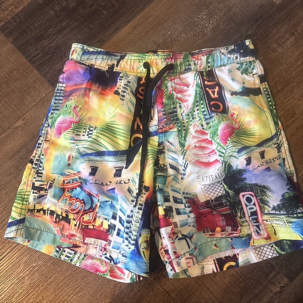 Surf Society Swimwear Trunks Men's Drawstring Lined Shorts Casino/ Vegas MEDIUM